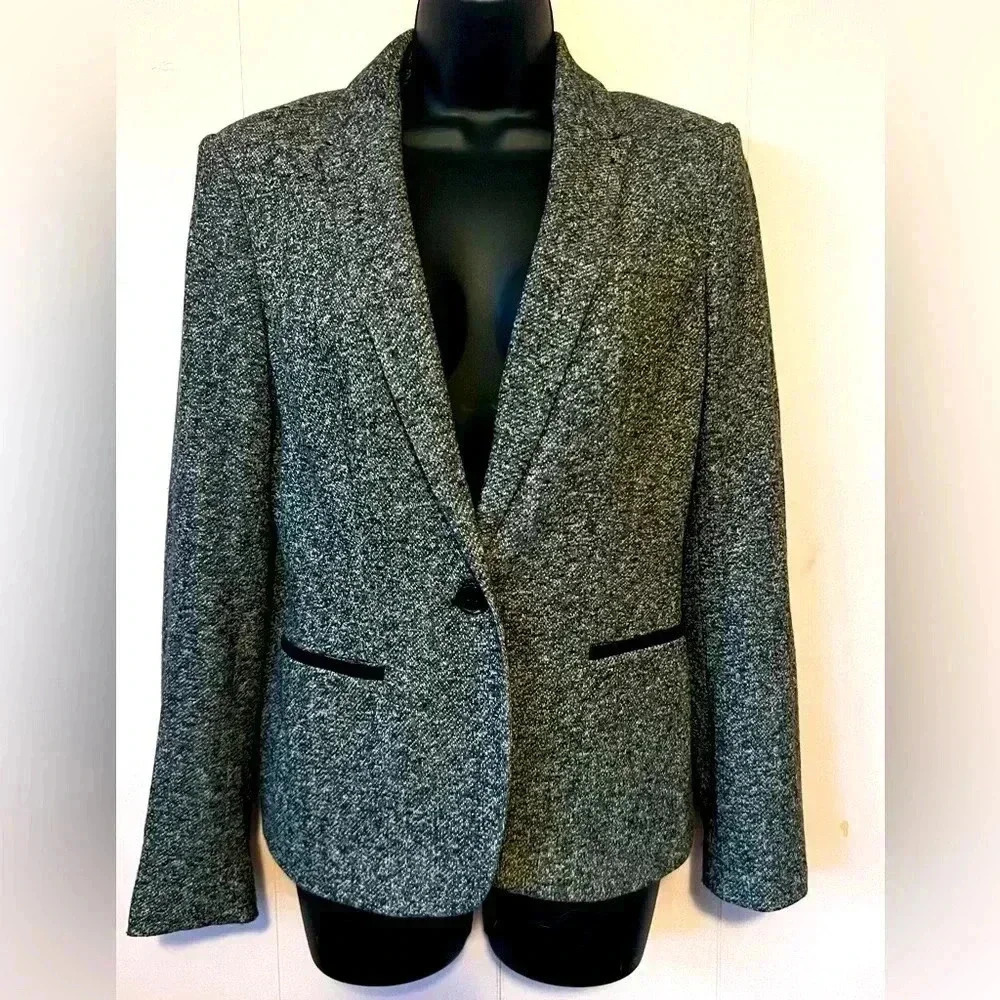 Tommy Hilfiger Women's Marled Peak-Lapel Blazer Sz 6, Charcoal/Black